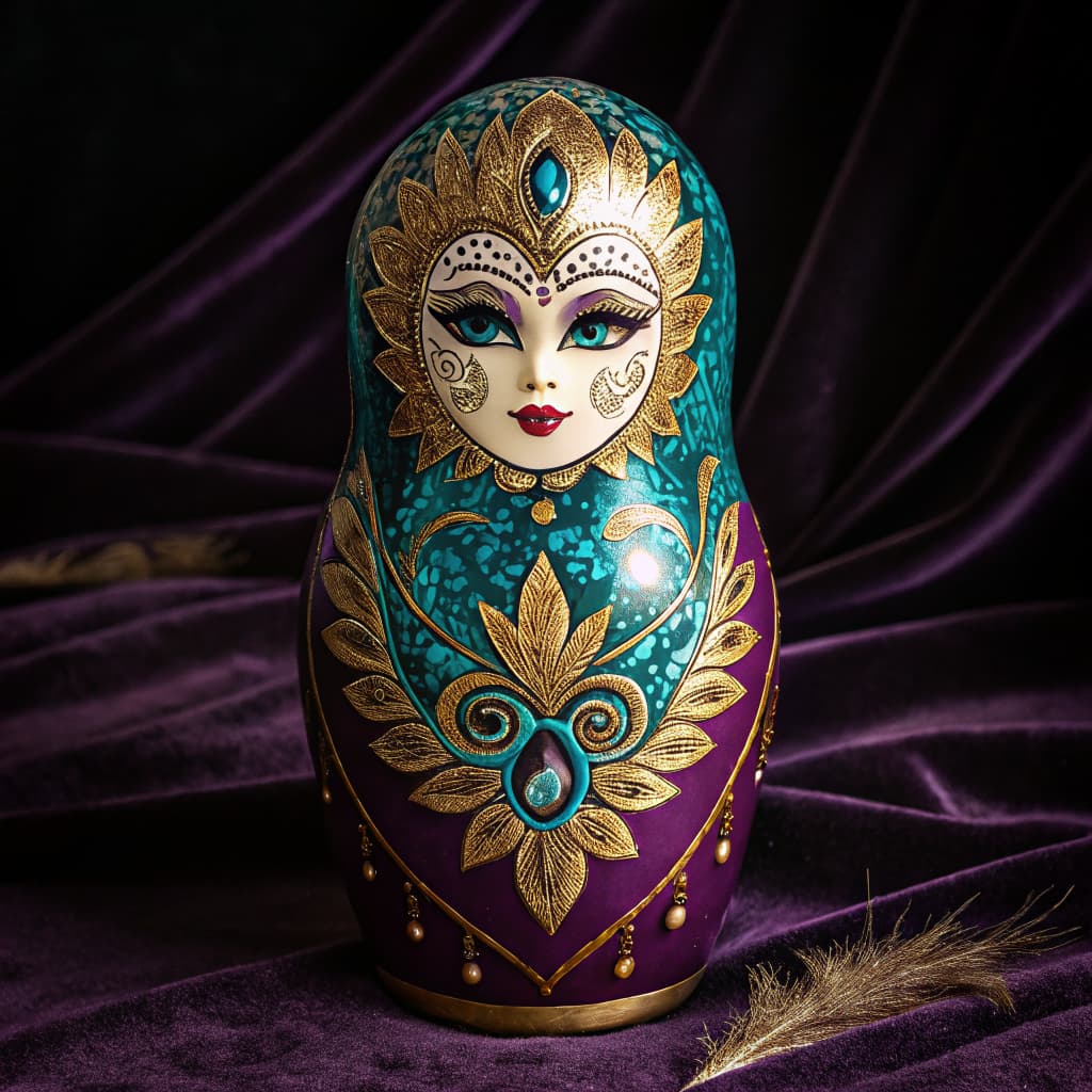 Painter's Studio nesting doll with Venetian carnival masquerade design